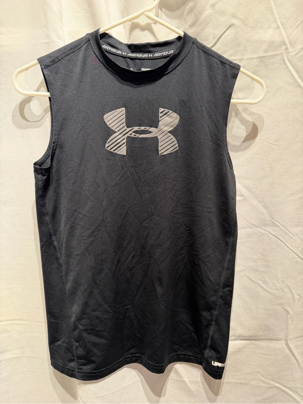 Under Armour Black Sleeveless Training Tank with Gray Logo, Youth Large